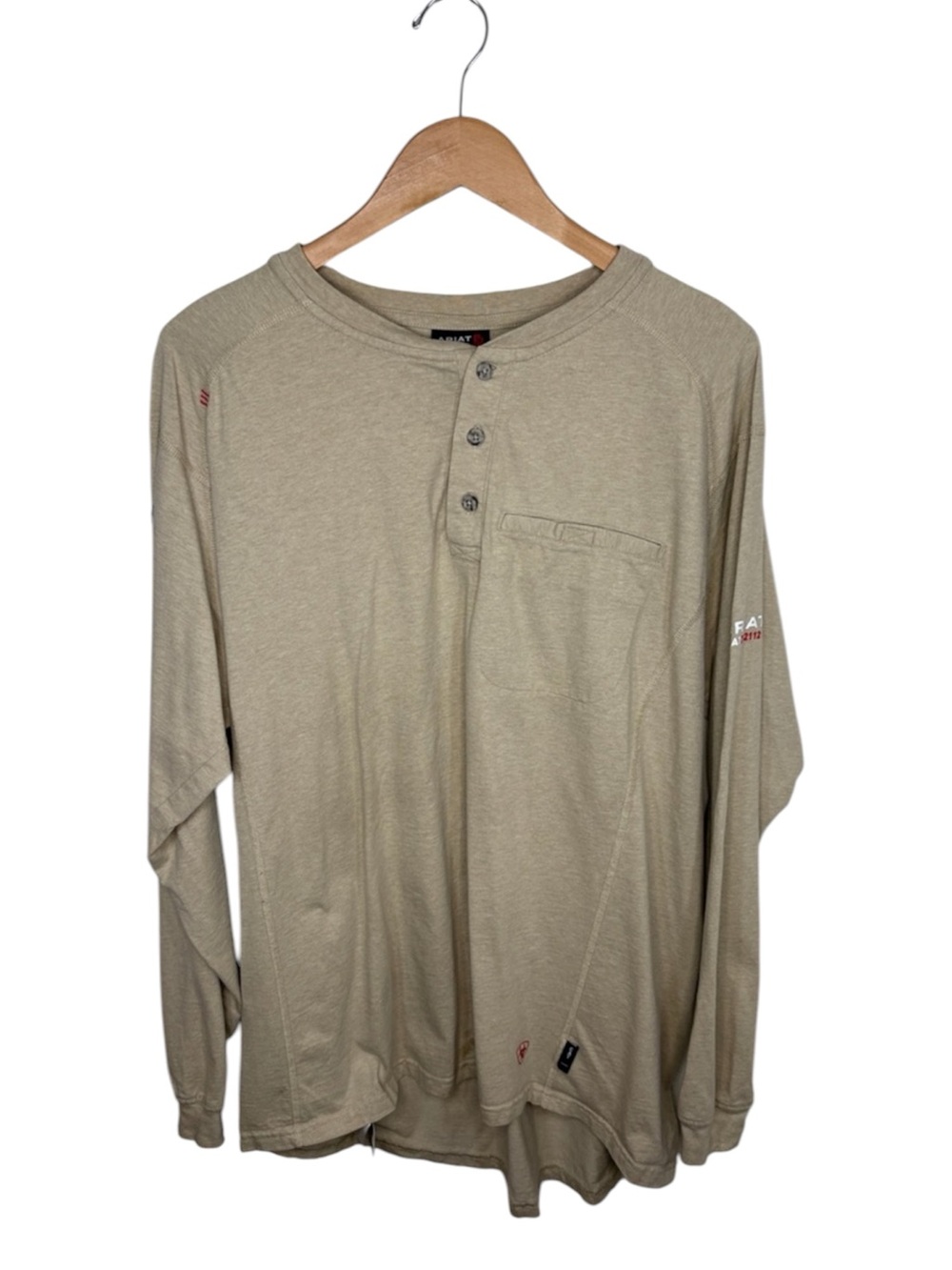 Ariat FR Tan 1/4 Button Long Sleeve Shirt CAT 2 2112 Men Size XL BLEMISH